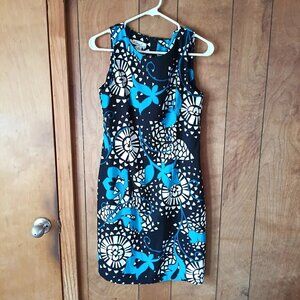 Kim Rogers Sleeveless Shift Dress Women’s Size 10 Blue Black Floral Geometric
